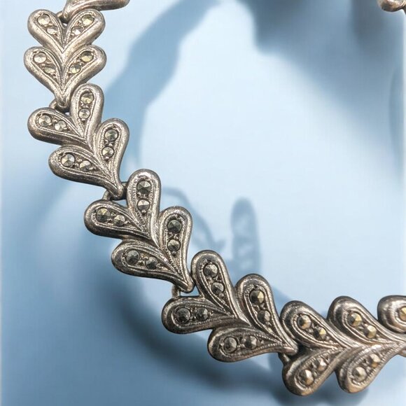 Vintage KD Sterling Silver Marcasite Necklace, Bracelet and Clip-On Earring Set - Picture 2 of 13